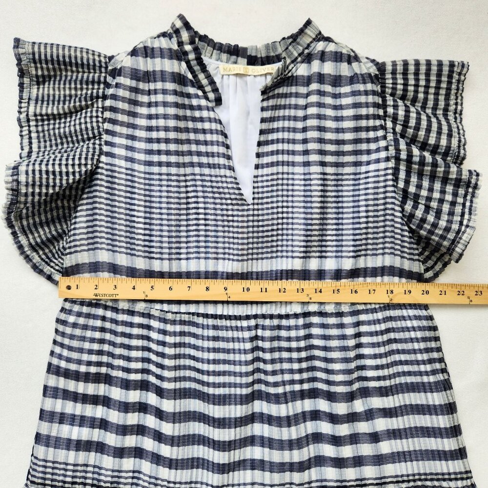Marie Oliver Bay Dress Organdy Check Blue White Gingham Ruffle Coquette Feminine - Picture 10 of 12